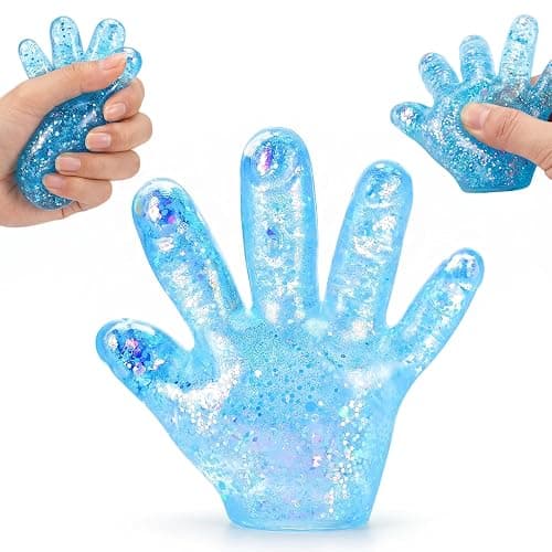 1Pcs Slow Rise Glitter Squishy Ball Fake Hand Sugar Stress Balls for Adults&Kids Novelty Squeeze Toy Sensory Fidget Toys Stress Relief Squishies for Party Favors Classroom Prizes (Blue) - Image 1