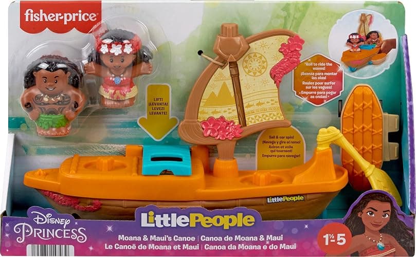 Fisher-Price Little People Toddler Toy Disney Princess Moana & Maui’s Canoe Sail Boat with Figures for Pretend Play Ages 18+ Months​ thumbnail 6