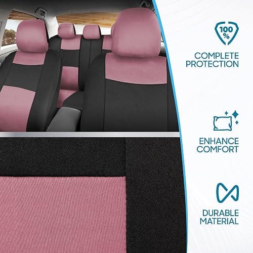 BDK PolyPro Car Seat Covers Full Set in Pink on Black, Front and Rear Split Bench Seat Covers for Cars, Easy to Install Car Seats Cover Set and Accessories for Auto Trucks Van SUV - Pink thumbnail 5