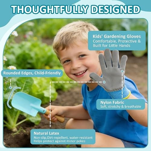 Cossy Kids Gardening Set, 13PCS Garden Tool Kit for Kids and Toddlers Boys Girls, Includes Tote Bag, Watering Can, Shovels, Rake, Kids Gardening Gloves, Apron and More, Blue thumbnail 4