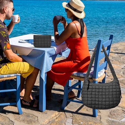 Puffer Crossbody Tote Bag for Women - Hobo Quilted Tote Bag - Soft Fluffy Lightweight for Women Everyday Work Travel thumbnail 7