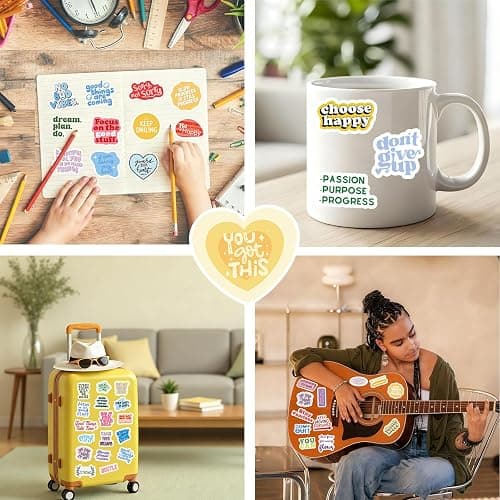 Motivational Stickers 300 Pcs Inspirational Sticker Pack, Waterproof Vinyl Stickers for Water Bottles Scrapbook Laptop Journal Skateboard Diary Luggage Suitcases Guitar Notebook Binder Cup Kindle etc thumbnail 5