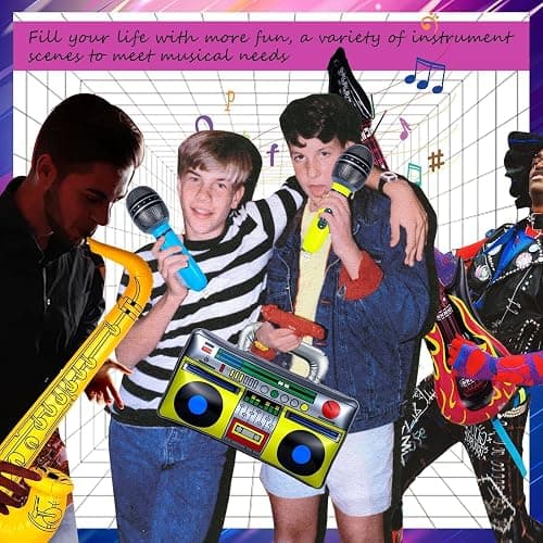10 Pieces Inflatable Instruments Party Props Set Photo Booth Props Inflatable Guitar Saxophone Bass Lute Microphone Recorder Piano Theme Party Rock Toys Decorated Vintage Period Party thumbnail 2