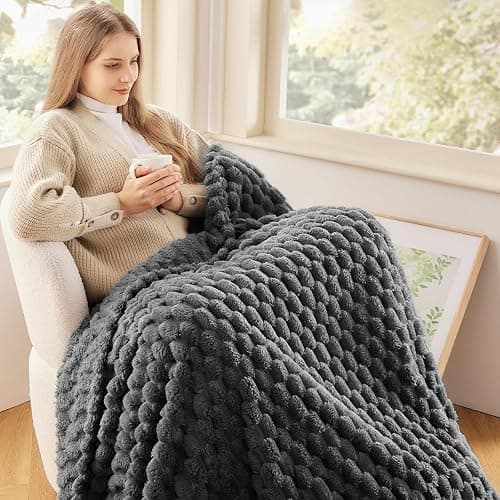 NEWCOSPLAY Super Soft Throw Blanket Grey Premium Silky Flannel Fleece 3D Clouds Stylish Jacquard Lightweight Bed Blanket All Season Use 350GSM (Grey, Throw(50"x60")) thumbnail 3