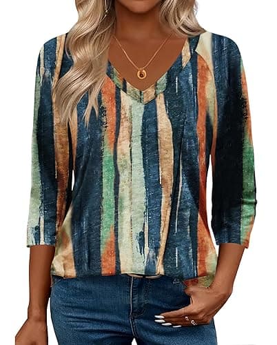 Zeagoo 3/4 Length Sleeve Womens Tops Casual V Neck Shirts Soft Basic Tees Business Work Blouses - Image 1