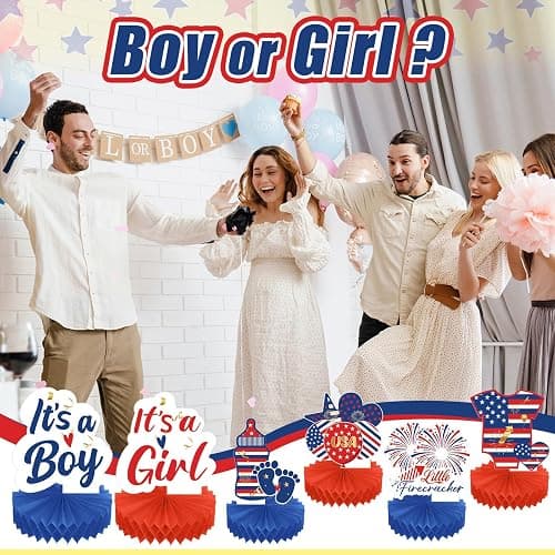 Humyoun 10 Pcs 4th of July Gender Reveal Decoration 250th Anniversary Gender Reveal Honeycomb Centerpiece Independence Day Little Firecracker Table Topper for Baby Shower Party(Independence Day) thumbnail 4