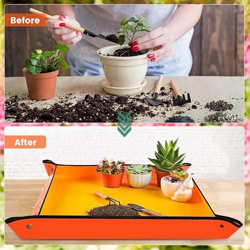 Repotting Mat for Indoor Plant Transplanting & Potting Soil Mess Control, 26.8" X 26.8" Portable Potting Tray Succulent Plant Mat Indoor Gardening Tools Gardener Gifts Plant Gift for Plant Lovers thumbnail 2