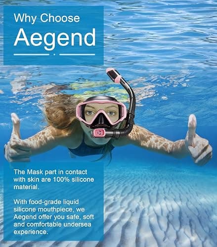 Aegend Snorkeling Gear for Adults Youth Kids, Snorkel Mask with Top Dry Valve - Panoramic View Anti-Leak and Anti-Fog with Mesh Bag for Snorkeling, Scuba Diving, Freediving & Swimming thumbnail 5
