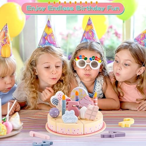 ZRUNBO Wooden Birthday Party Cake Toys,Wooden Play Food Set Toys for Kid | Kitchen Accessories Pretend Play Toy Educational Toys Gift For Birthdays&Christmas thumbnail 2