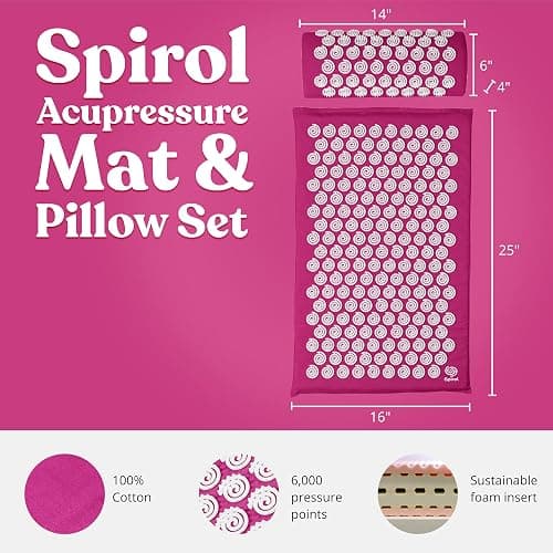 Spirol Acupressure Mat and Pillow Set for Back, Neck and Shoulder Pain Relief, with Flexible Acupressure Spikes, Includes Carry Bag (Amethyst) thumbnail 5