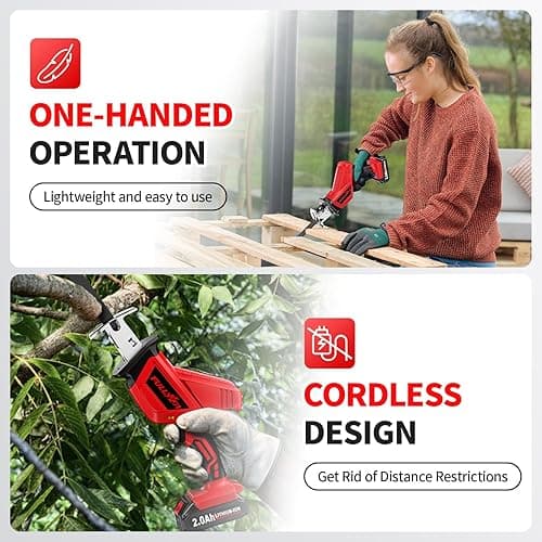 FULLYEA Reciprocating Saw Cordless, 0-3500SPM Power Reciprocating Saw with 2*2000mAh Battery & 4 Saw Blades, Tool-Free Blade Change, Variable Speed Reciprocating Saws for Woods/Metal/Plastic Cutting thumbnail 5
