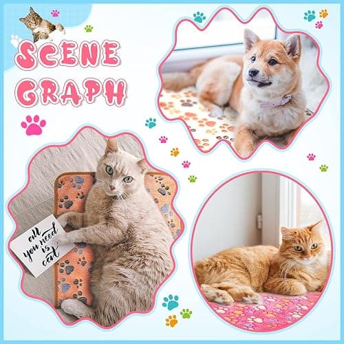 Tatuo 4 Pack Fleece Dog Blankets for Puppy Cats Multi-Size Sleep Mat for Pet Guinea Pig Soft Washable Warm Crate Bed Puppy Teething Toys Print Pattern Blanket Indoor(Pink,24 x 16 Inch,Paw) thumbnail 7