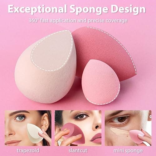 Makeup Sponge Set Foonbe Blender Sponges 7 Pcs for Liquid, Cream, and Powder, Latex Free, Multi colored Beauty Sponges with 1 Mini Sponge, Vegan & Cruelty-Free - Pink thumbnail 4