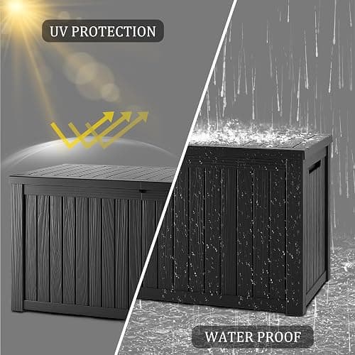 TARKARI 270 Gallon Lockable Resin Deck Box, Waterproof & UV-Resistant Outdoor Storage Box for Outdoor Cushion Storage, Garden Tools & Pool Accessories Storage, Black thumbnail 5