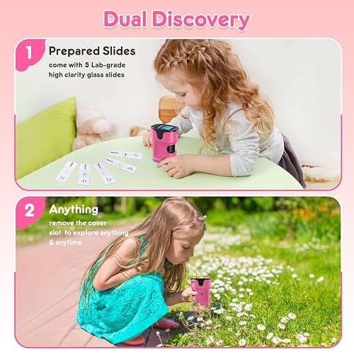 1000X Handheld Microscope for Kids 4K 2.0" Screen Rechargeable Mini Pocket Digital Microscopes w/Slides Kit Portable Edu Gift Age 4-6 8-12 Children Students (Pink) thumbnail 5