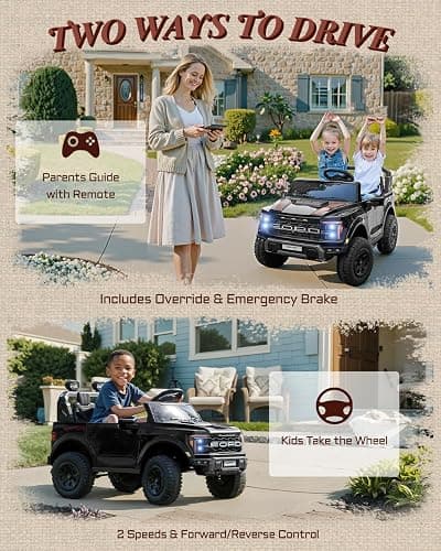 First Ride On 24V Ride on Toys for Big Kids, Licensed Ford F-150 Raptor 2 Seater Kids Ride on Car w/Remote Control, Toddler Electric Car w/LED Lights, Bluetooth, Truck Bed Storage, Soft Start (Black) thumbnail 3