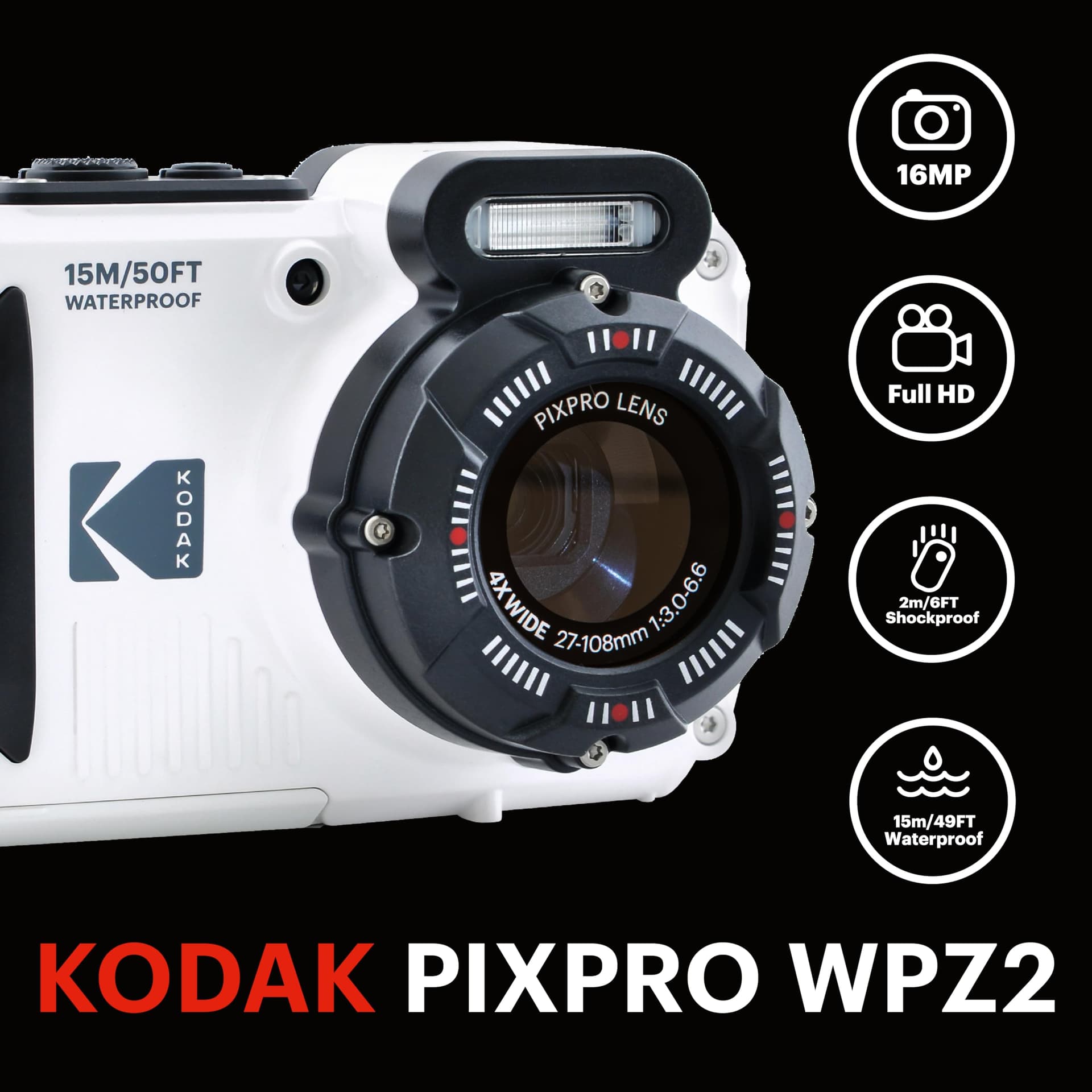 Kodak PIXPRO WPZ2 Digital Camera, White thumbnail 2