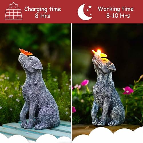 Goodeco Dog Statue with Solar Butterfly - Ideal Gifts for Dad, Mom or Birthdays, Beautifully Crafted Outdoor Decorations to Wow Your Guests thumbnail 5