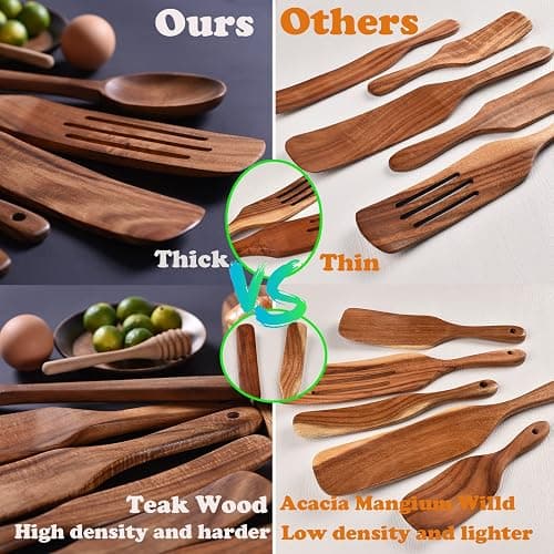 Spurtle Set,Wooden Spurtle Set of 9,Wooden Spoons for Cooking, Natural Teak Wooden Utensils for Cooking, Stirring, Mixing, Serving,Spurtles Kitchen Tools As Seen On Tv thumbnail 4