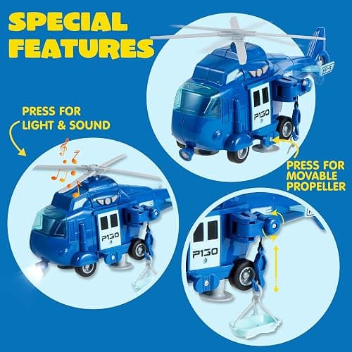 JOYIN 4 Packs Emergency Vehicle Toy Playsets, Friction Powered Vehicles with Light and Sound, Including Fire Truck, Ambulance, Play Police Car and Helicopter, Christmas Toddler Kids Boys Gifts thumbnail 8