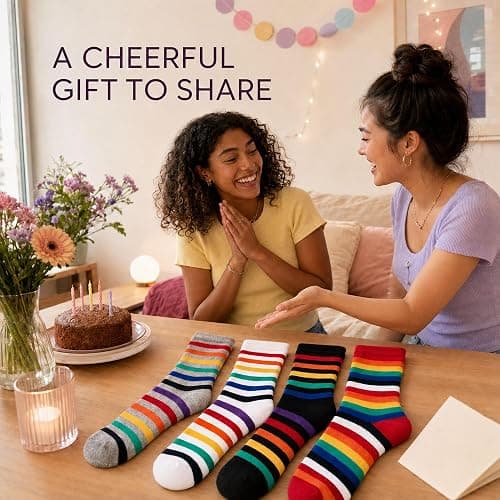 KONY Women's Cotton Novelty Crew Socks, Animal Dog Rainbow Pattern, 4 Pairs | Soft breathable, cute fun pattern, gift for teen girls and women, birthdays, holidays, stocking stuffers, Size 6-9 thumbnail 8