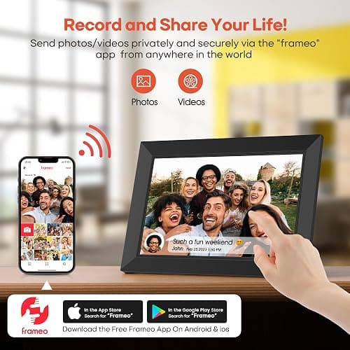 BIGASUO Digital Picture Frame, 10.1" Frameo Digital Frame WiFi with 32GB Memory, 1280x800 IPS Touch Screen, Send Photos/Videos from Your Phone Anywhere, Photo Gifts for Parents and Grandparents thumbnail 3