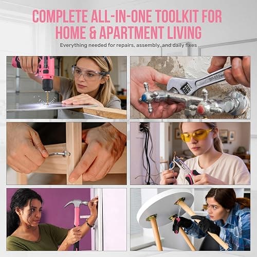 Hi-Spec Tool Set with 8V Drill Set Home DIY Repair & Maintenance, Pink | Cordless USB Electric Drill Driver, Hand Tool Kit for Women and Men, Complete Home DIY Tool Box, Gift, Home Setup help, Tidy thumbnail 6