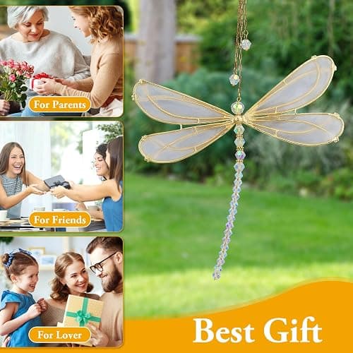 Suncatcher - Décoration de fenêtre - Cristaux de verre - Décoration de fenêtre - En forme de pétales de soleil - Décoration en cristal - Arc-en-ciel - À suspendre - Pour jardin (libellule) thumbnail 7