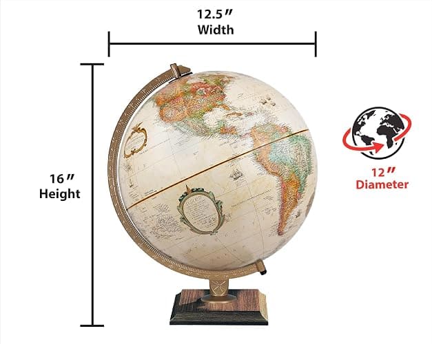 Replogle World Classic Globe, 12" Desktop World Globe For Home or Office Desk Decor, Raised Relief, Up-to-date Cartography, Made in the USA, Antique thumbnail 3