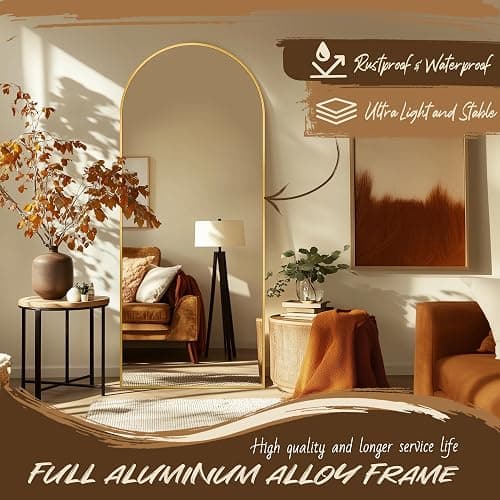 Antok Full Length Mirror, 58"x19" Floor Mirror, Arched Floor Standing Freestanding Arch Full Body Mirrors with Stand for Bedroom, Hanging Mounted for Living Room Cloakroom,Gold thumbnail 6