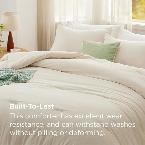 Bedsure Queen Size Comforter Set, Cream Soft Prewashed Bedding for All Seasons, 3 Pieces GentleSoft™ Warm Down Alternative Bed Set, 1 Lightweight Comforter (90"x90") and 2 Pillowcases (20"x26") thumbnail 3