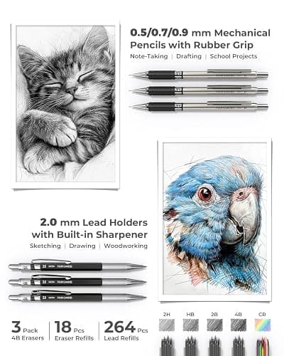 Four Candies 45PCS Stationery Supplies Set, Pencil Case with 6 Gel Pens, 6 Mechanical Pencils, 12 Highlighters, School Essentials (Black) thumbnail 5