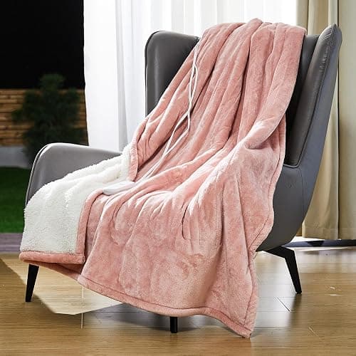 Dowin Pink Heated Blanket Electric Throw Fleece Flannel Heating Warming Blankets with Auto Shut Off for Couch Office Chair Bed Adults Fuzzy Cozy Machine Washable 50x60 thumbnail 6
