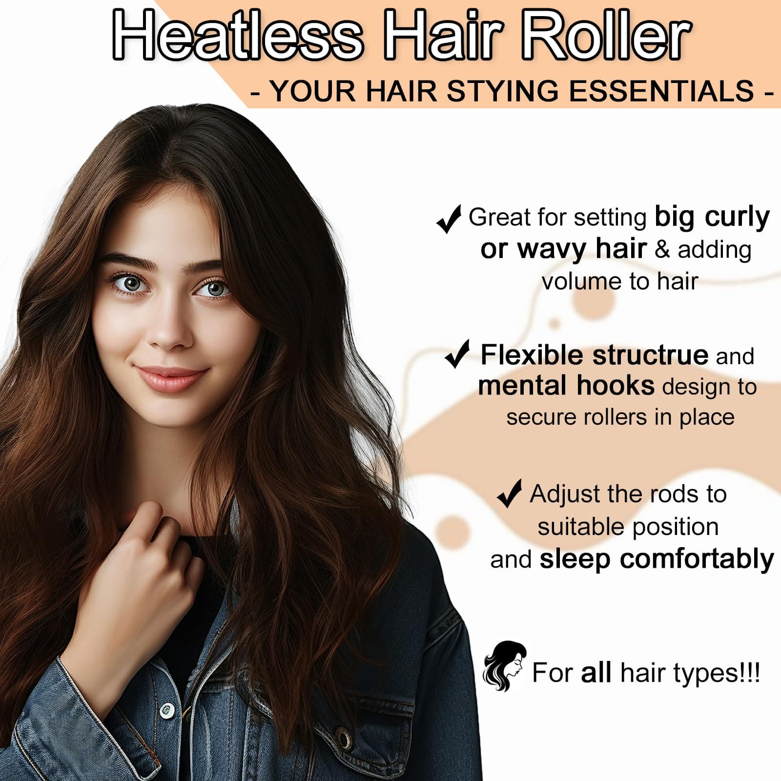 TULOBI 4Pcs Heatless Hair Curler, Overnight Heatless Curls Blowout Rods for All Hair Types, Flexi Rods with Hook, Hair Curlers to Sleep in No Heat Curling Headband for Women Girls Long - Brown thumbnail 5