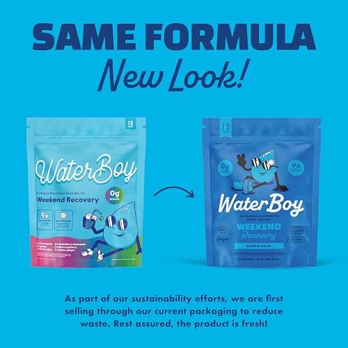 Waterboy Weekend Recovery Sample Pack | 3,200mg Electrolyte Powder Packets | Ginger + L-Theanine + Vitamins | No Sugar, All Natural, Gluten Free | 12 Drink Stick Mixes (Sample Pack) thumbnail 4