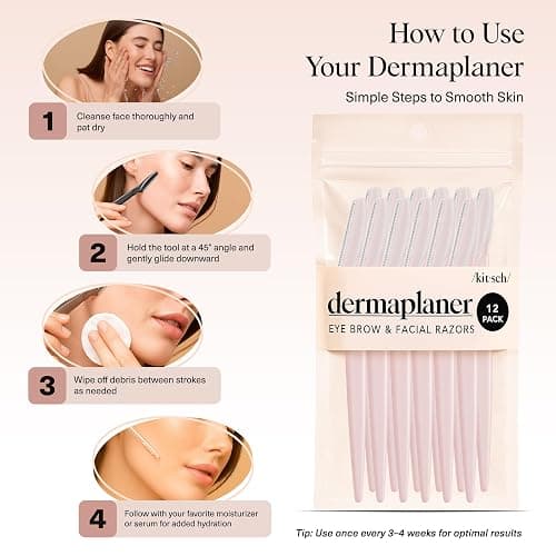 Kitsch Dermaplane Razor for Women Face – Face Razors for Women & Men, Eyebrow Trimmer & Face Shaver – Exfoliating Facial Razor & Skin Care Tool for Smoother Skin - Blush, 12 pcs thumbnail 7