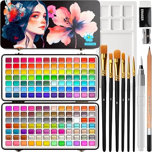 ARTISTRO 168 Watercolor Paint Set, Vivid Colors in Portable Box, Palette set. Perfect Travel Watercolor Set for Artists, Amateur Hobbyists and Painting - Image 1