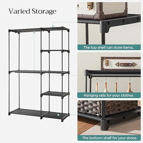 SONGMICS Portable Closet, Freestanding Closet Organizer, Clothes Rack with Shelves, Hanging Rods, Storage Organizer, for Cloakroom, Bedroom, 44.1 x 16.9 x 65 Inches, Black URYG24BK thumbnail 7