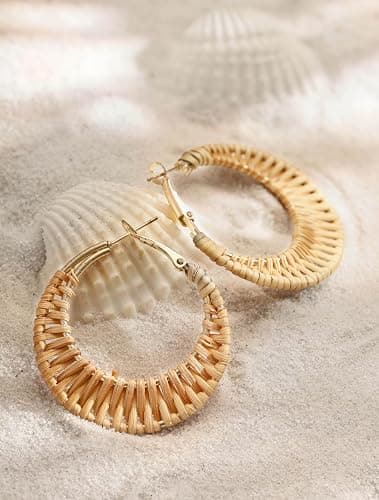 MINACHI Boho Handwoven Rattan Hoop Earrings, Bohemian Summer Beach Statement Jewelry Gift for Women (2) thumbnail 3
