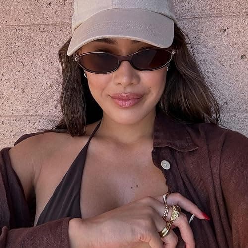 GUVIVI Retro Oval Sunglasses for Women Chic Cat Eye 90s Sunnies Lightweight Narrow Shades Trendy UV protection Sun Glasses thumbnail 5
