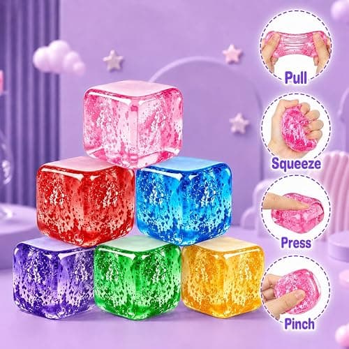 6PCS Stress Cube Squishy Stress Balls,Squishy Cube Filled with Glitter,(2.17in) Ice Cube Stress Balls for Adults Kids,Sensory Fidget Toys for Anxiety Stress Relief,Party Favors thumbnail 5