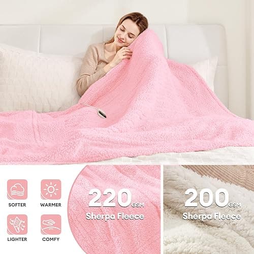 MAXEVE Heated Blanket Electric Throw 50"x60" Soft Double Sided Sherpa Heating Blanket with 8 Fast Heating Levels & 1-8H Auto-Off, Over-Heat Protection, Machine Washable, ETL Certification, Pink thumbnail 4