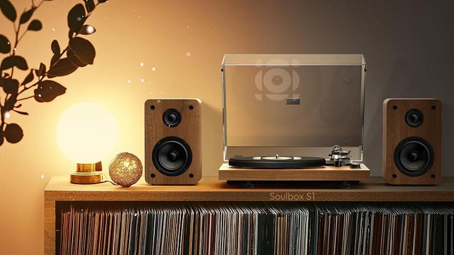 QLEARSOUL SoulBox S1 Vinyl Record Player with Stereo Speakers | Turntable with Built-in Preamp, S-Shaped Tonearm, 33/45 RPM thumbnail 8