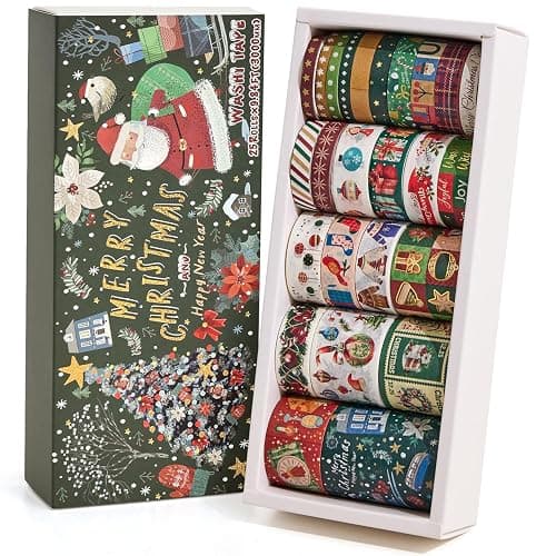 25 Rolls Christmas Gift Washi Tape Set, Festivals New Year Decorative Tapes for Scrapbooking, Junk Journal supplies, DIY Crafts Gift, Party Decorations, Bullet Journaling, 5-50mm Wide 9.84ft long/Roll - Image 1