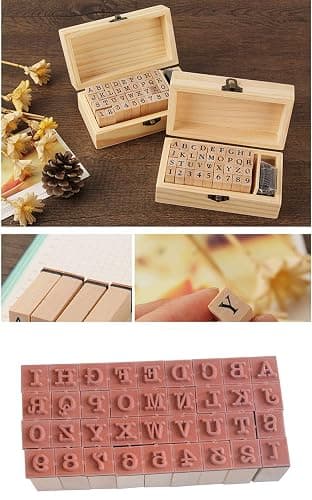Pack of 36 Pcs Small Wooden Rubber Stamps 0.2 Inch of Letter and Number for DIY Craft Card and Photo Album (B) thumbnail 5