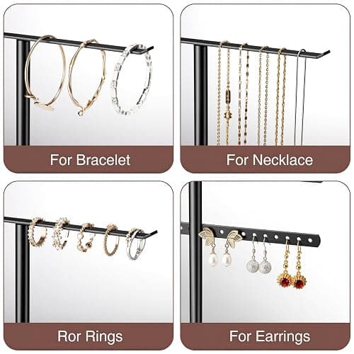 Jewelry Stand Organizer, 14.5" Tall Sturdy Metal, 3-Tier Jewelry Holder for Necklace, Earring, Bracelet, Ring, Hanger for Display and Storage, Aesthetic Room Decor, Black thumbnail 5