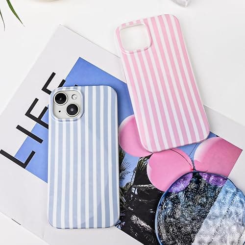 SleekCover Compatible with iPhone 13/14 Case,Cute Aesthetic Striped Pattern Cover for Women Girls,Soft TPU Shockproof Protective Stylish Kawaii Case for iPhone 13/14 6.1",Green thumbnail 8
