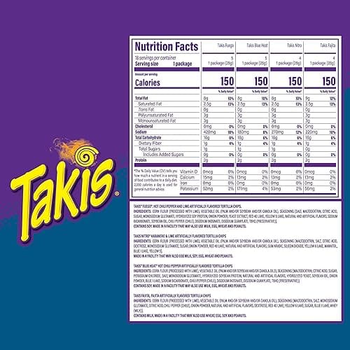 Takis 18 pc / 1 oz Variety Pack, Assorted Flavored Mixed Rolled Tortilla Chips – (5) Fuego, (5) Blue Heat, (4) Nitro, (4) Crunchy Fajitas thumbnail 3