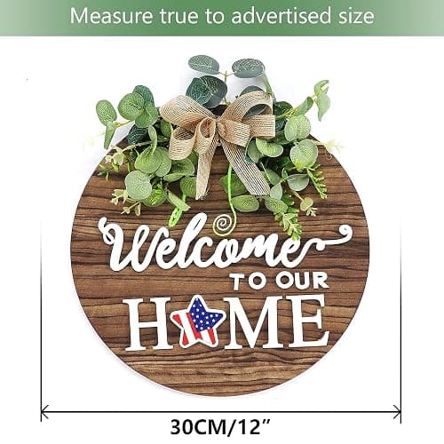 Interchangeable Seasonal Welcome Sign Front Door Decoration, Rustic Round Wood Wreaths Wall Hanging Outdoor, Farmhouse, Porch, for Spring Summer Fall All Seasons Holiday Halloween Christmas. thumbnail 3