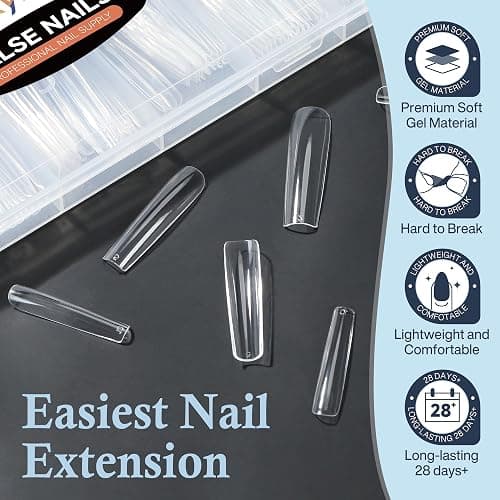 Luckyfairy Extra Long Square Nail Tips, XXL 120Pcs 12 Sizes No C Curve Clear Acrylic Nails Straight Tapered Square Press on False Nail Tips for Nail Extension Nail Art Salon Home DIY thumbnail 6